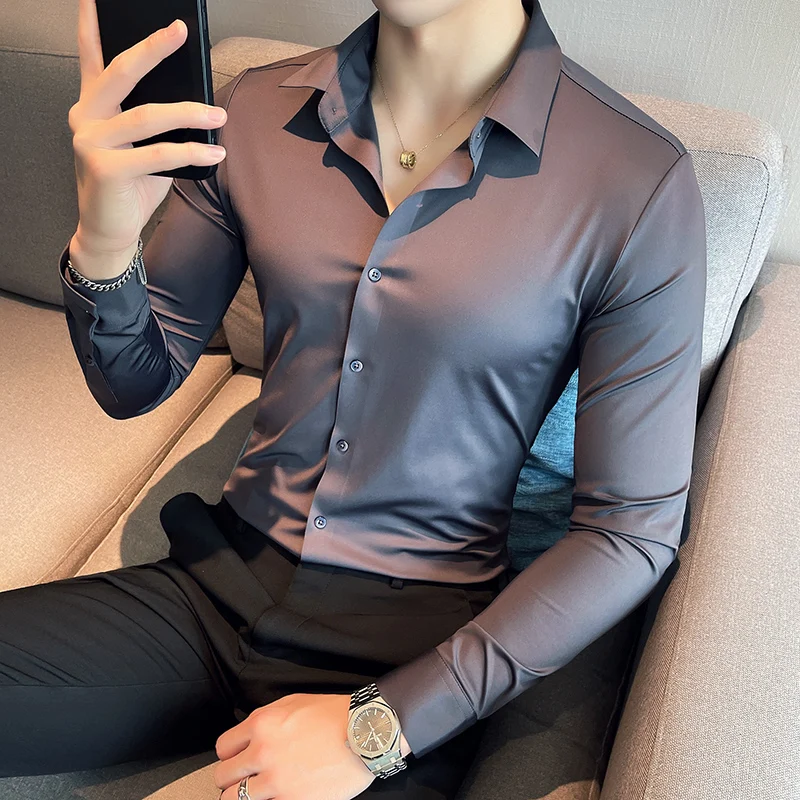 

Plus Size 4XL-M Camisas De Hombre Solid All Match Slim Fit Long Sleeve Casual Shirts For Men Clothing Business Formal Wear Sale