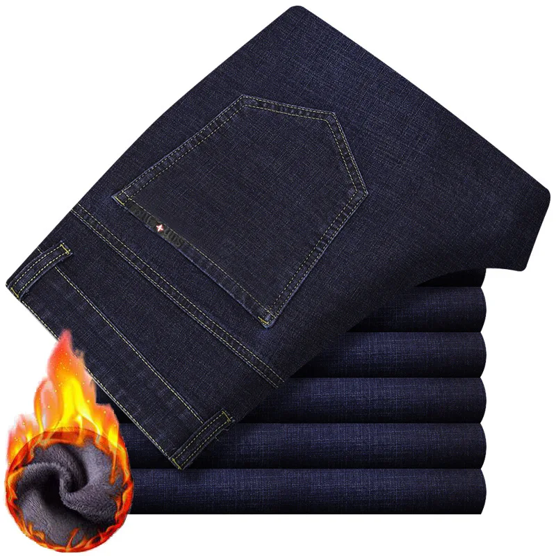 

Winter Plus Velvet Jeans Tall Men's Trousers Stretch Straight 120 Cm High Long Length Pants Long Version Warm Casual Mens Jeans