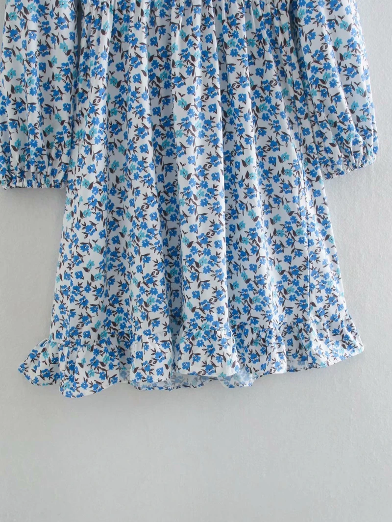 

Casual Floral Ruffles Knee Length Dress Long Sleeves Waist Temperament Slim Sweet Printed Vacation Dress NX9861