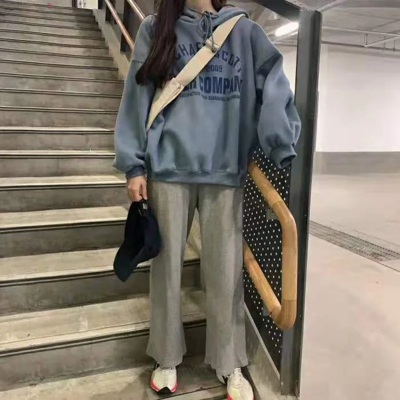 

Autumn Winter Women Sports Two Piece Set Korean Loose Harajuku Long Seleeve Hoodies + Casual Wide Leg Pants Suit Woman Outfits