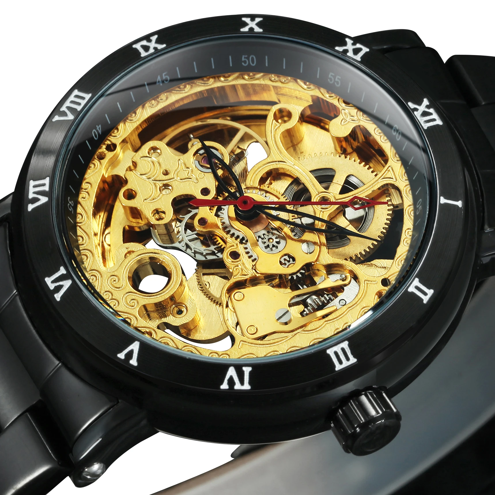 Часы скелетоны Forsining мужские из нержавеющей стали брендовые роскошные в ретро