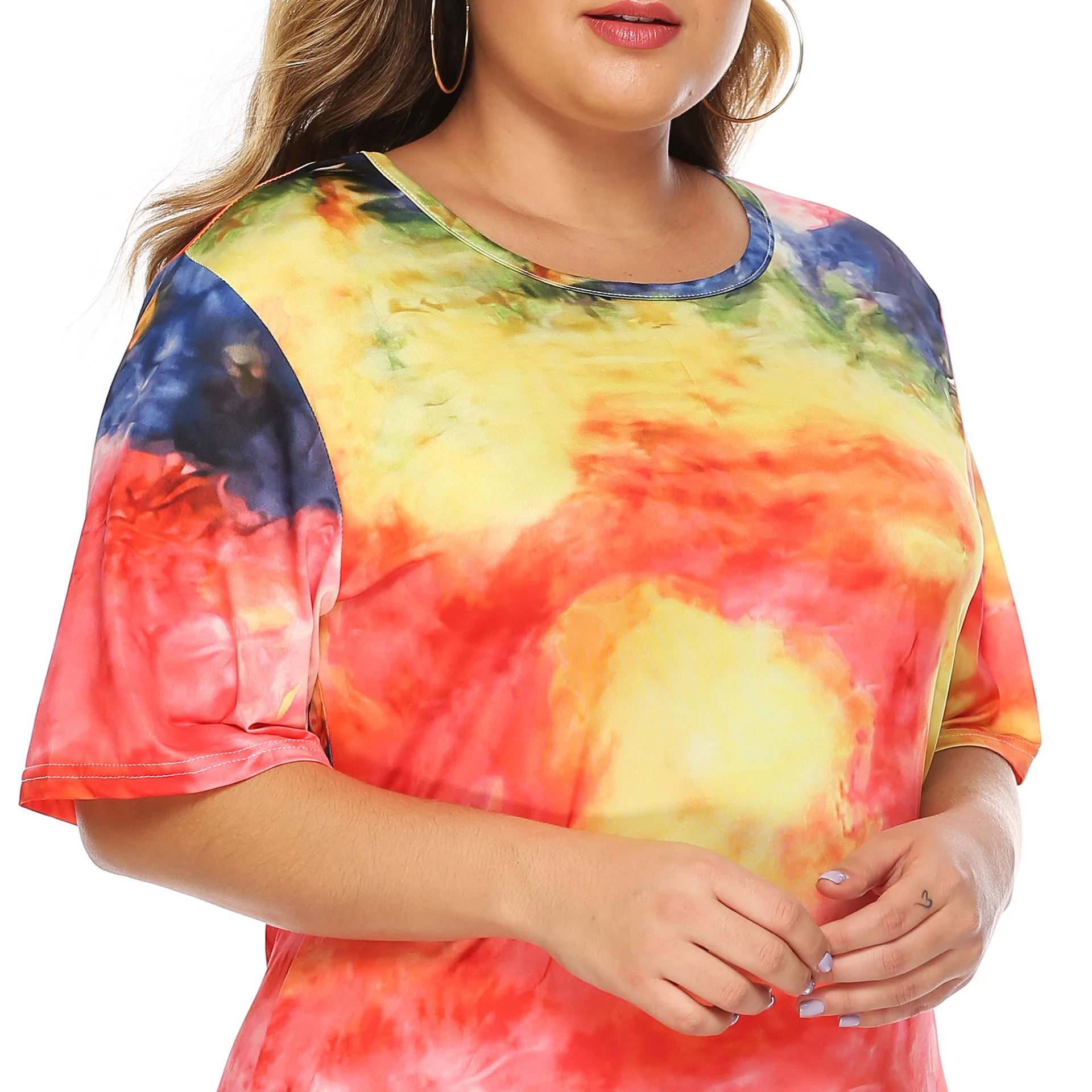 

Large Size Women's Dress Festival Dyed Color Inkjet Skirt Short Sleeve Slim Fit Fashionable Dress For Women Multi Summer