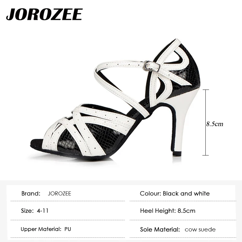 Женские туфли для латиноамериканских танцев JOROZEE черные белые из искусственной
