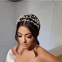 elegant bride double layer pearl headpiece hair band hair hoop accessories for women luxury rhinestone headband wedding jewelry