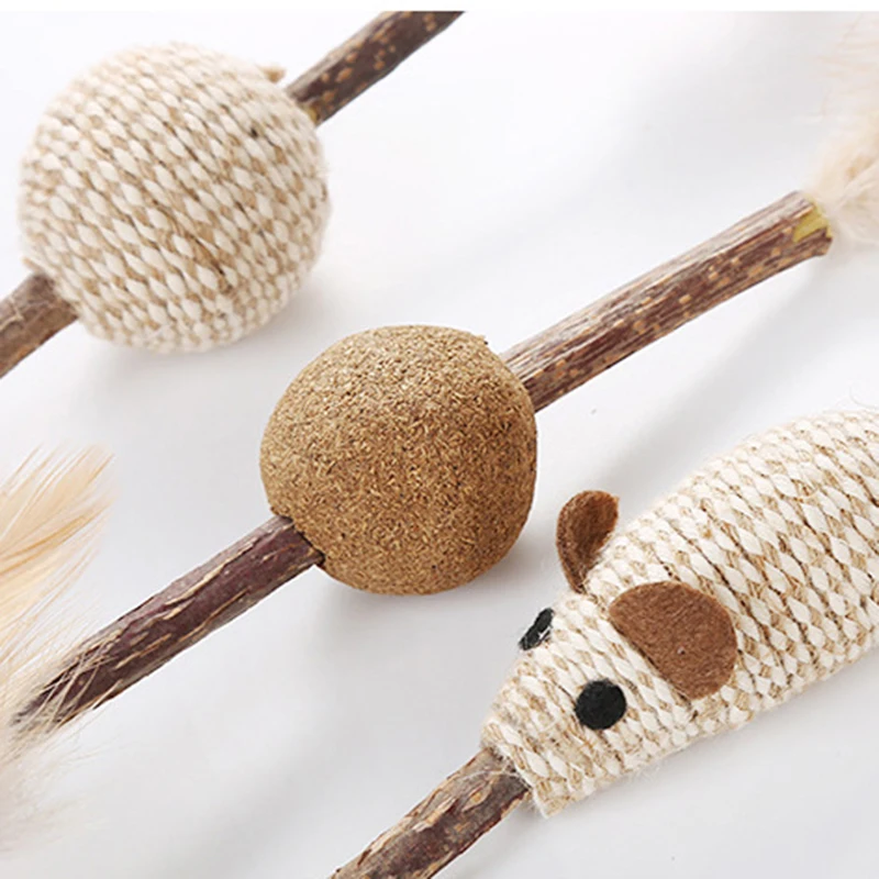 

Interactive Cat Toy Natural Catnip Silvervine Feather Ball Pet Cat Stick Anti-bite Toy Cat Mint Mouse Supplies Pet Accessories
