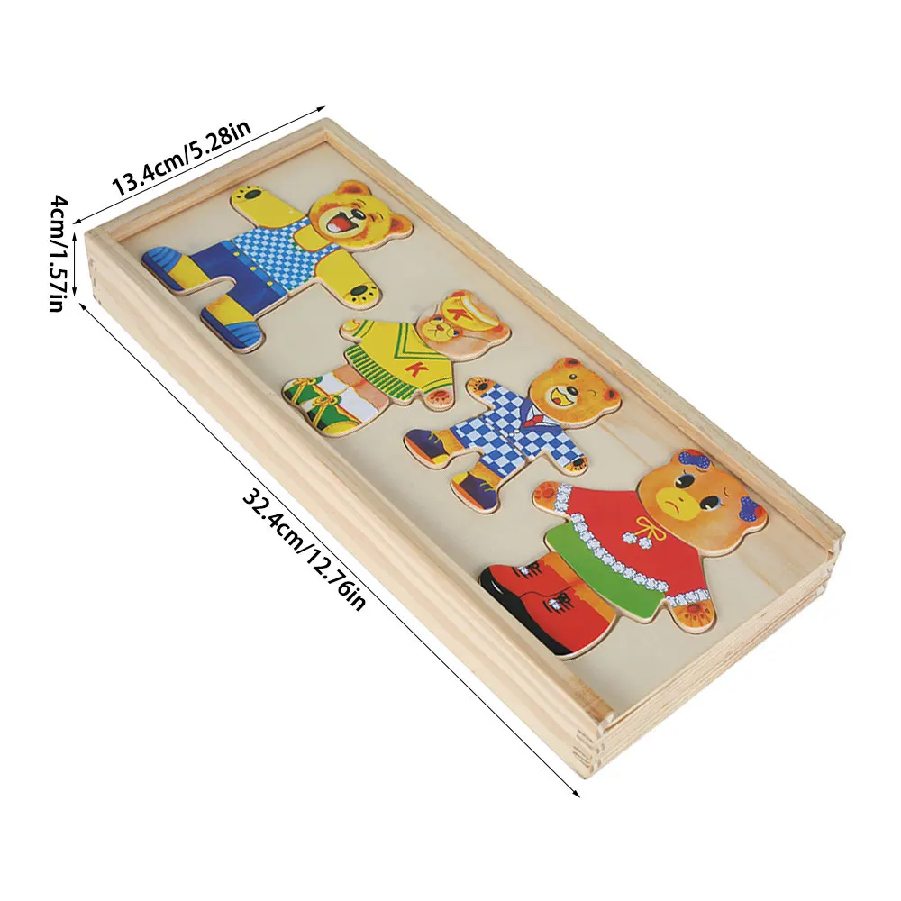

Kids Children's Wooden Toy Wooden Bear Changing Clothes Puzzles Toys Wooden Box Educational Toy Little Bear Wooden Puzzle Set