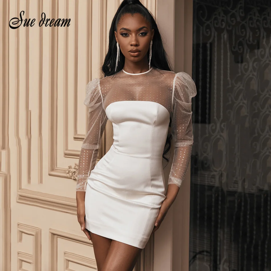 2020 новое летнее женское модное сексуальное Белое Сетчатое мини платье с длинным