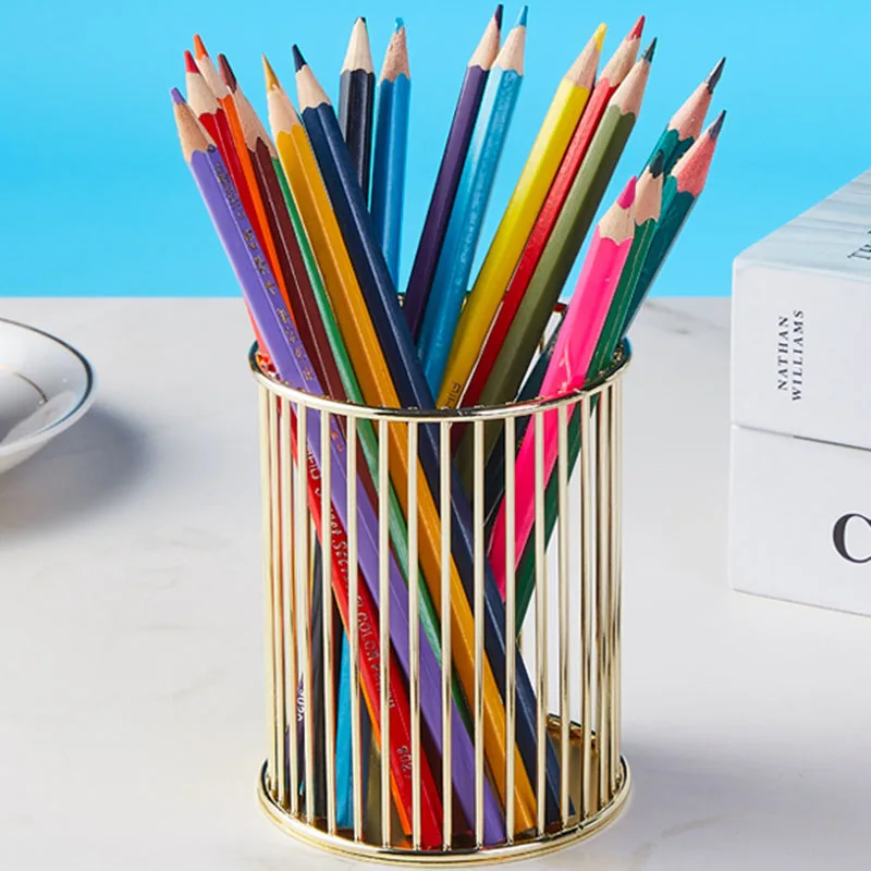 

Metal Storage Basket Bin Simple Hollow Metal Wire Desktop Stationery Brush Organizer Multifunctional Cutlery Pen Holder Storage