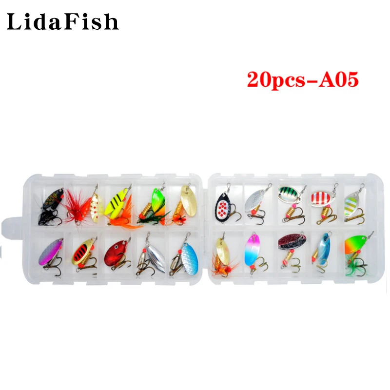

2022 New 20Pcs/lot Spoon Metal Wobbler Sequin Kit Winter Bass Pike Hard Fishing Lure Artificial Carp Tools