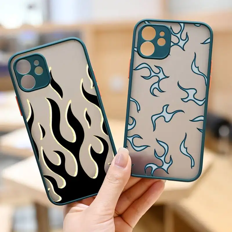 

flame Purple fire Phone Case Dark green matte transparent iPhone 7 8 x xs xr 11 12 13 pro plus max mini