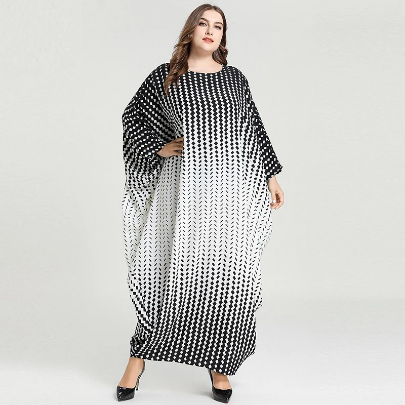 

Loose Oversized Plus Size Abaya Dress Women Summer Long Sleeve White And Black Casual Dress Plus Size Caftan Islamic Clothing