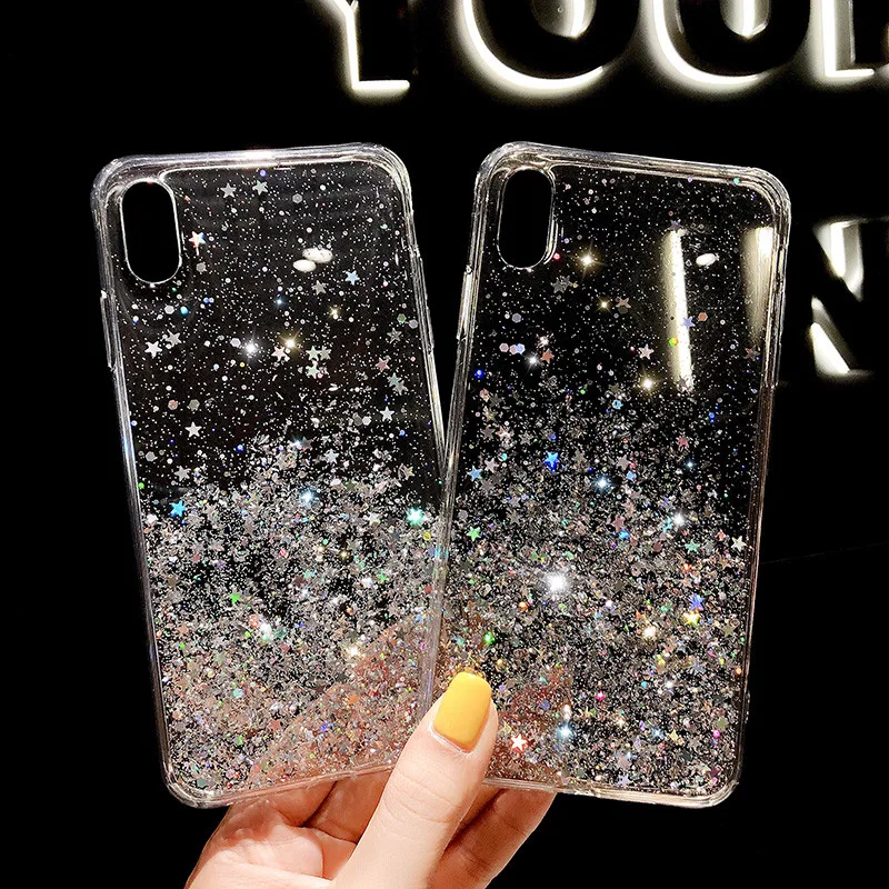 Fashion Silver Foil Star Bling Glitter Back Phone Cover For iPhone 11 Pro Max 6 6S 7 8 Plus X Xr Xs 10 Silicon Soft TPU Case |