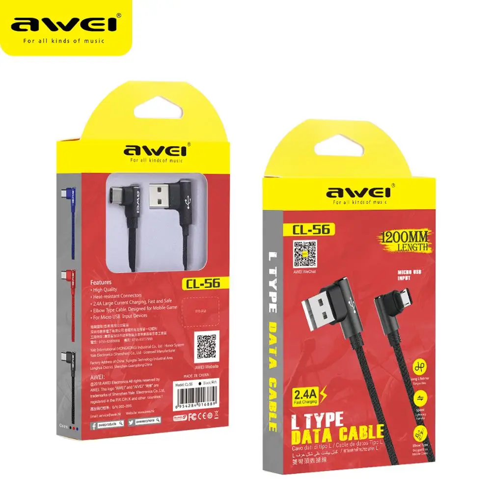 Awei CL-56 USB 90 градусов 1,2 м Быстрая зарядка usb-кабель кабель для передачи данных Быстрая зарядка микро зарядное устройство для телефонов Android для Xiaomi Redmi