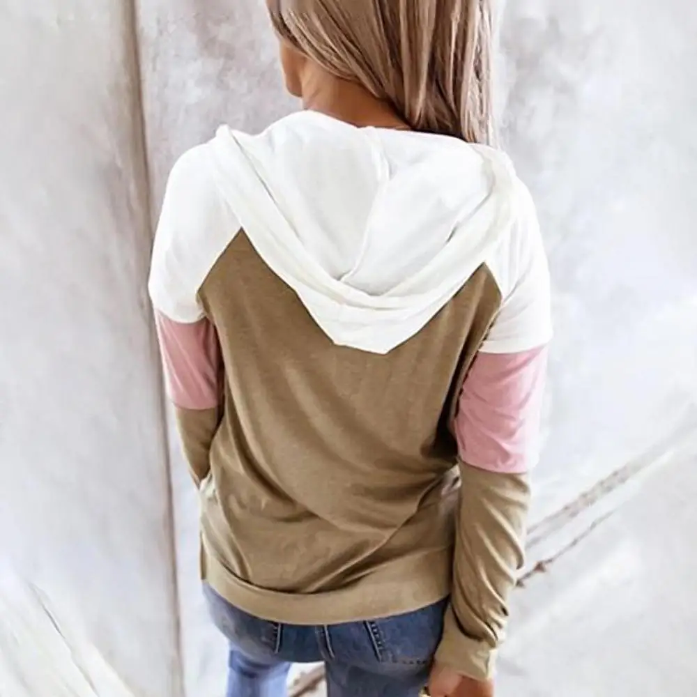 

Hoodies Lady Casual Long Sleeve Color Block Hoodie with Pocket Pullover Sweatshirt Loose with Pocket Sweatshirt sropa mujer 2021