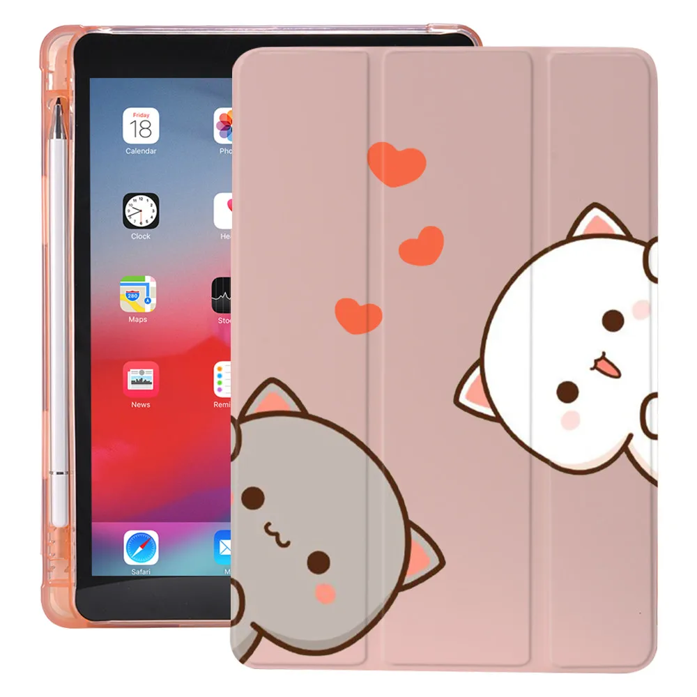 

Cartoon Cats for iPad Case 10.2 8th 2020 Air 4 Cute Pencil Holder 7th 12.9 Pro 11 2018 Mini 5 Cover Silicone For 10.5 Air 1 2 3