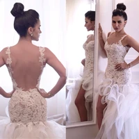 new arrival spaghetti straps sexy backless lace high low 2018 with ruffles short front long back brides bridesmaid dresses