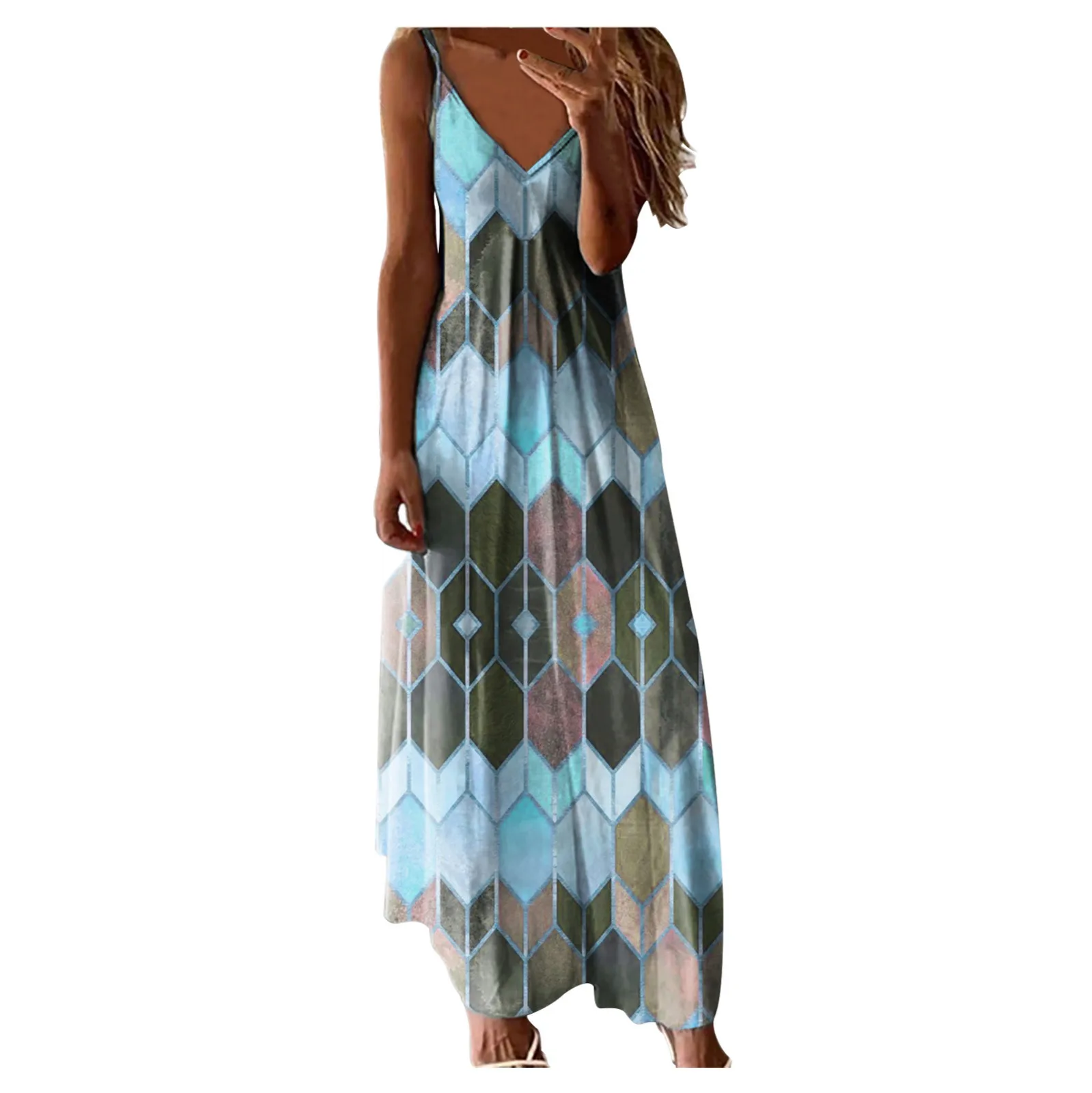 

40# Bohemia V-neck dress 2021 Vest Floral printed Sleeveless straight Dress women summer spagetti strap Loose Long Sundress