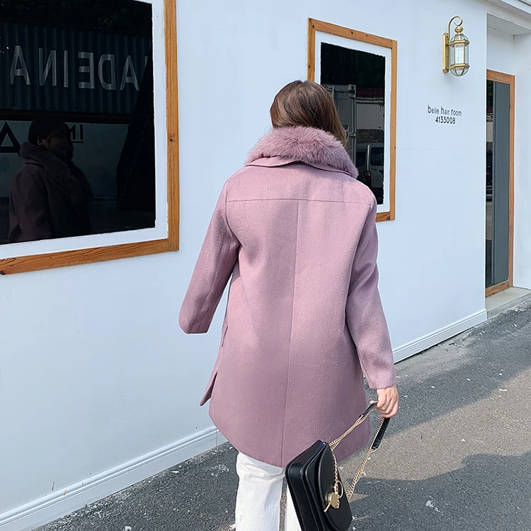 Плотное Женское пальто, новое шерстяное пальто с воротником из натурального Лисьего меха, Дамский зимний Тренч, большие размеры, евро 5XL, женская верхняя одежда