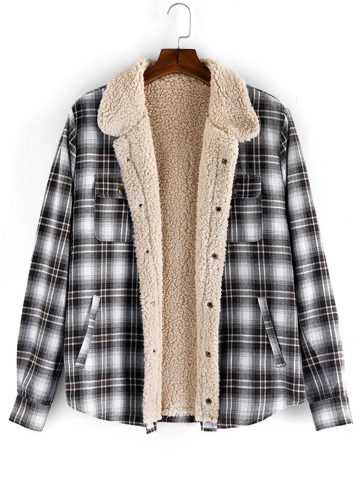 ZAFUL мужская куртка клетчатый узор Повседневная Кнопка пушистая отложной