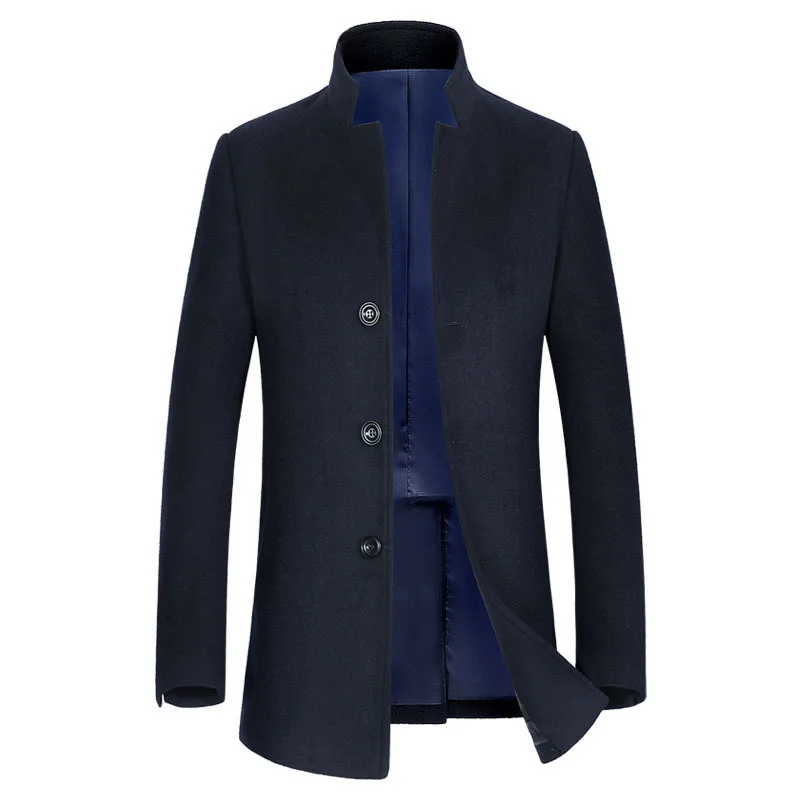 

2019 M-3XL plus size wool coat men new style business woolen trench coats male stand collar single breasted slim overcoat