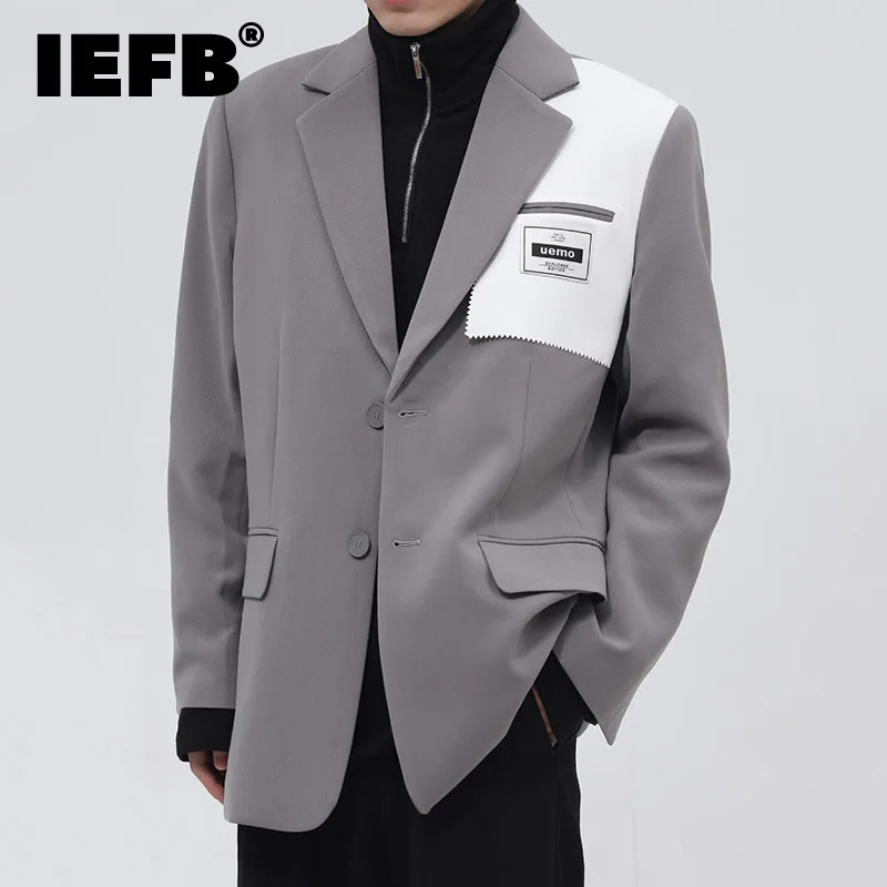 

Мужская одежда IEFB, корейский дизайн, повседневный костюм, пальто с цветным замком, однобортный Блейзер с надписью и принтом, шикарная Новинк...