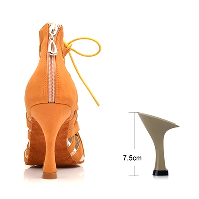 Brown 7.5cm Black Suede Latin Dance Shoes Ladies High Heel Brown High Banded Ballroom Dance Shoes Stage Performance Party Indoor Soft Bottom - Цвет: Brown 7.5cm