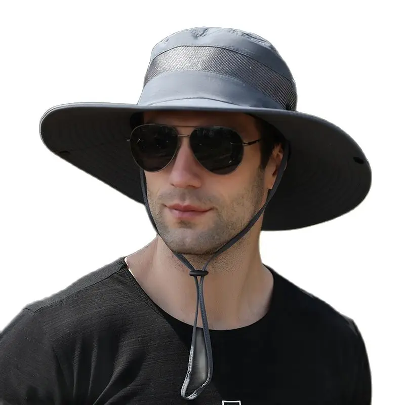 

Outdoor Male Summer Korean waterproof Sun Hat Foldable Fisherman Cap Mountaineering Big Brim Men Visor cap