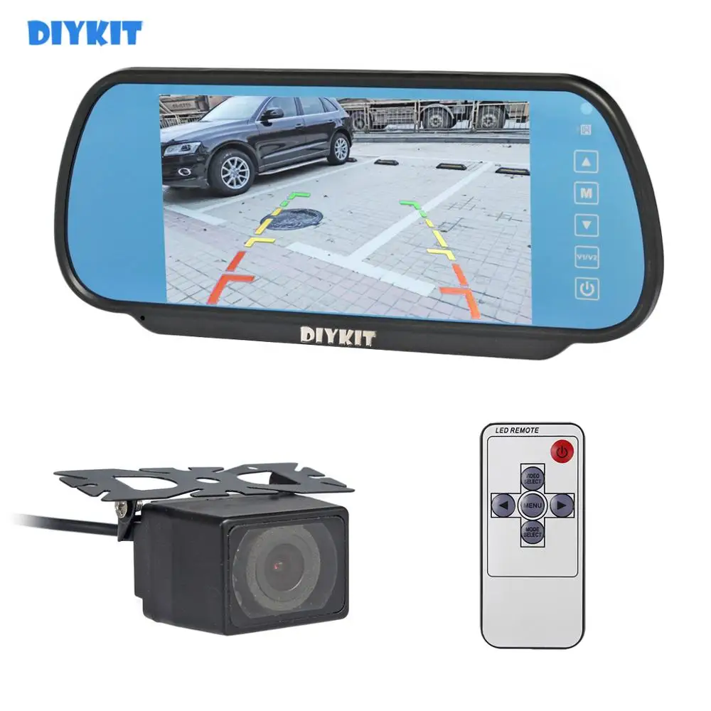 

DIYKIT 7-дюймовый ЖК-дисплей, зеркало заднего вида, монитор автомобиля, инфракрасная камера ночного видения, Система помощи при парковке