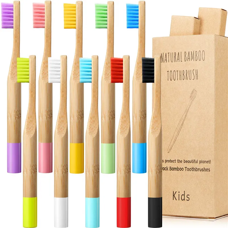 

10 Pieces Kids Bamboo Toothbrush Natural Soft Bristle Wooden Toothbrushes Toddlers Natural Wood Organic Toothbrush for Travel