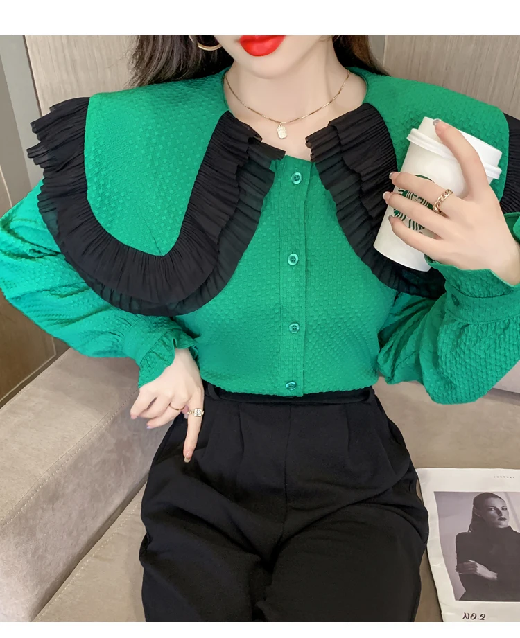 Женская короткая рубашка с воротником Питер Пэн длинным рукавом - купить по