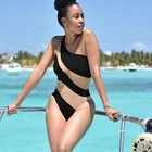 Новинка, стильный женский цельный купальник бикини с эффектом пуш-ап, купальный костюм, пляжный Монокини в полоску, Модный облегающий купальник на одно плечо, 2020