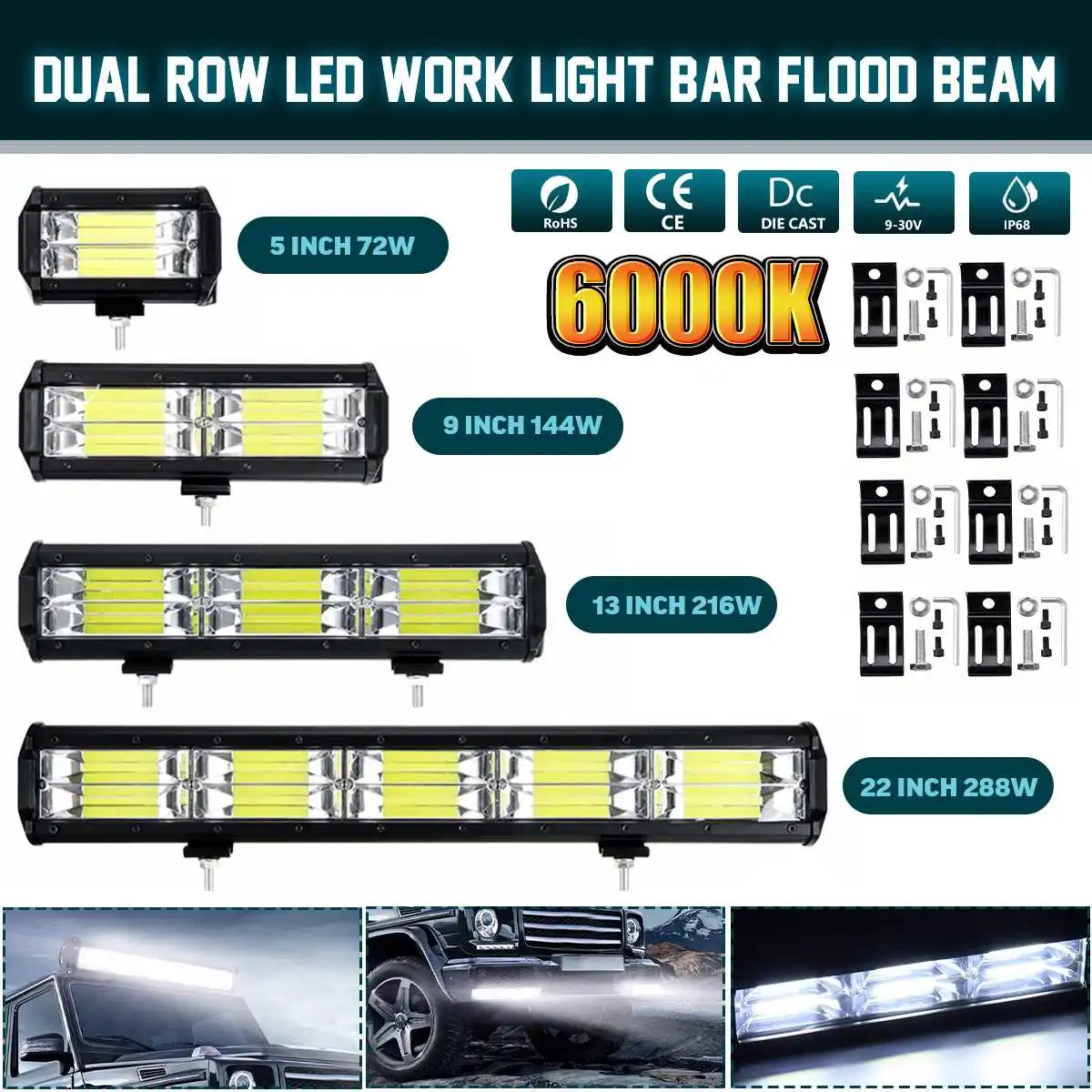 

288W Dual Row LED light bar 22 inch LED Bar Spot Flood Beam LED Light Bar for Tractor Boat Offroad 4WD 4x4 Trucks SUV ATV 12/24V
