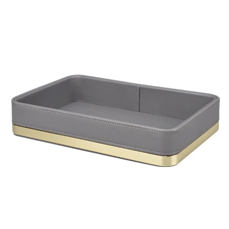 

Leather Makeup Organizer Storage Box Jewelry Cosmetics Brush Organizer Office Remote Control Container Holder