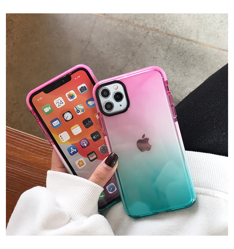 Градиентный противоударный чехол для iPhone SE 2020 11 Pro Max прозрачный мягкий XR XS X 8 7 6 6s