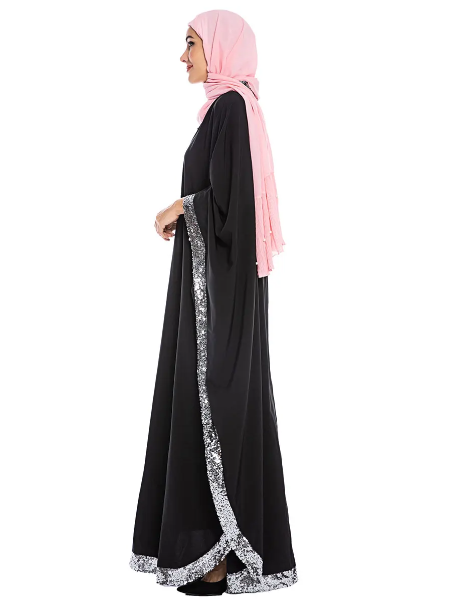 Abaya турецкий Caftan Marocain Femme Musulman Robe черный Свободный кардиган с рукавом летучая