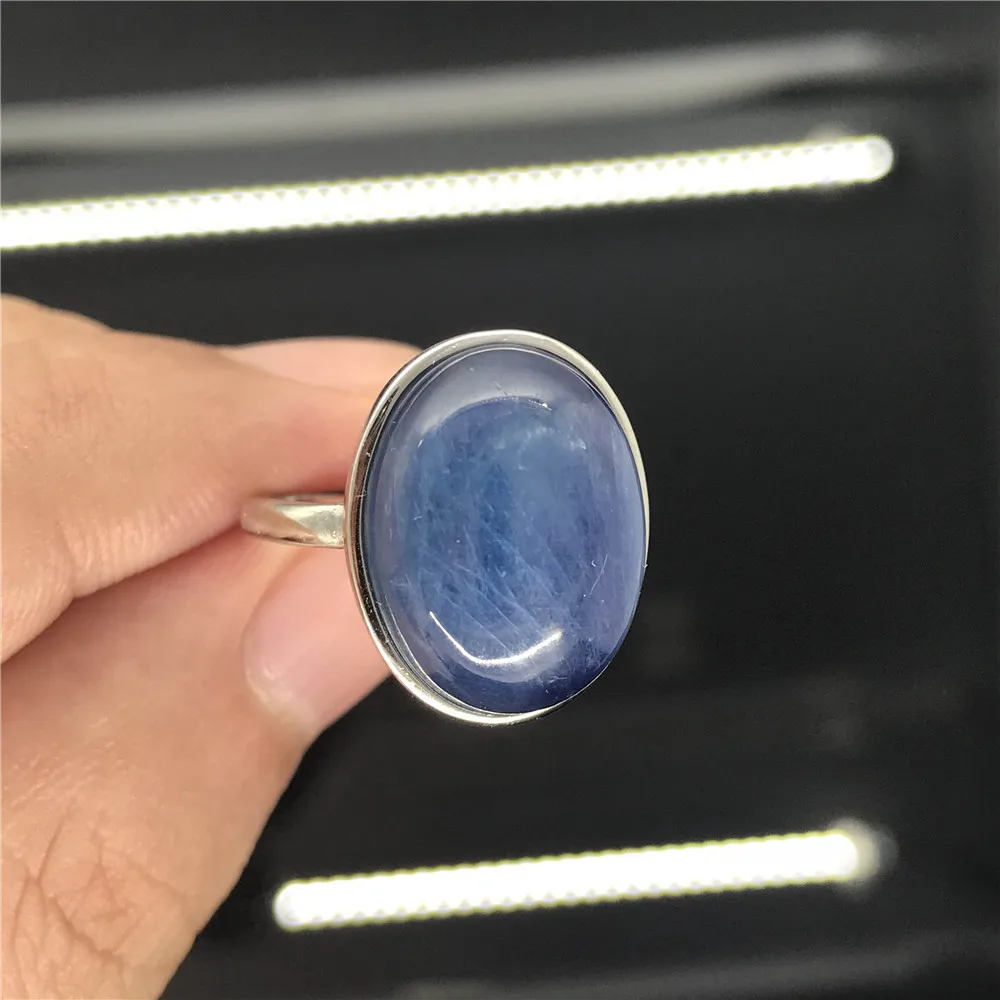 100% натуральный Синий Кианит кристалл кольцо для женщин леди мужчин 18x13 мм бусины