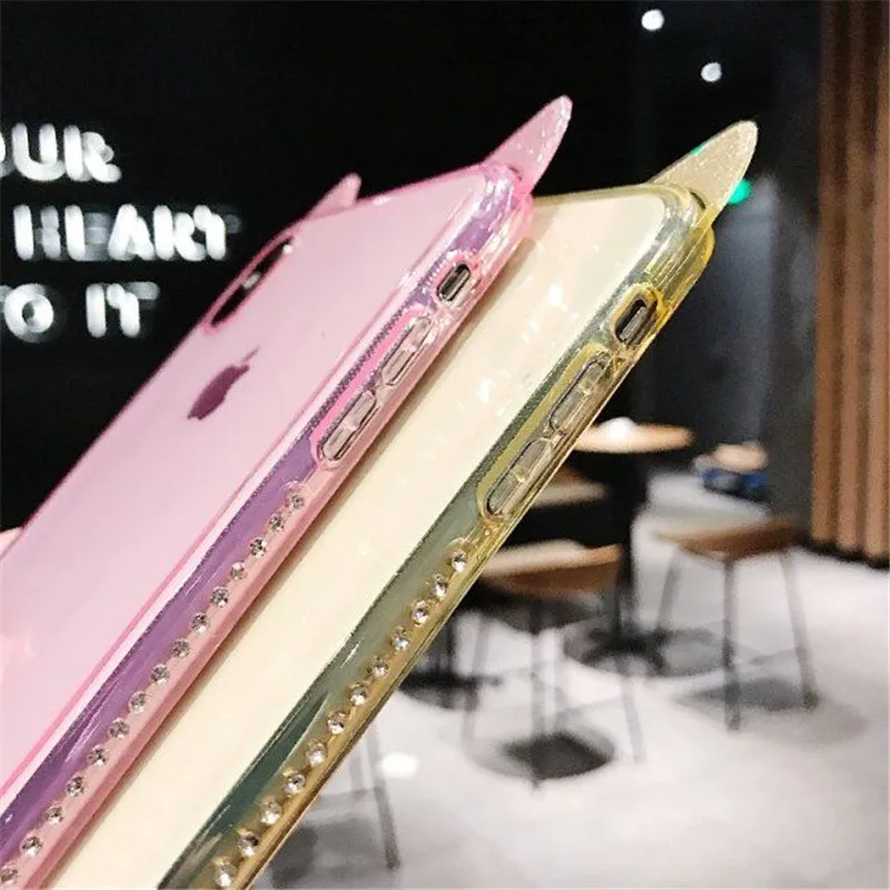 Мягкий чехол с бриллиантами для iphone X XS MAX XR 6 6s 7 8 Plus милый блестящий кошачьими