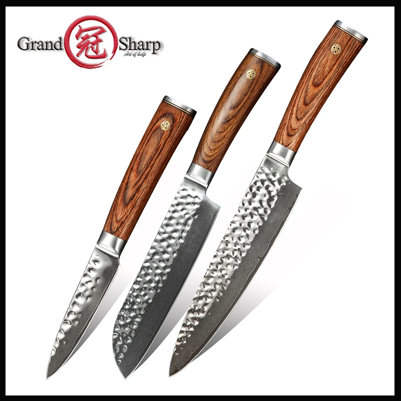 Фото Набор кухонных ножей Grand sharp vg10 комплект из 3 острых шеф повара сантоку японские