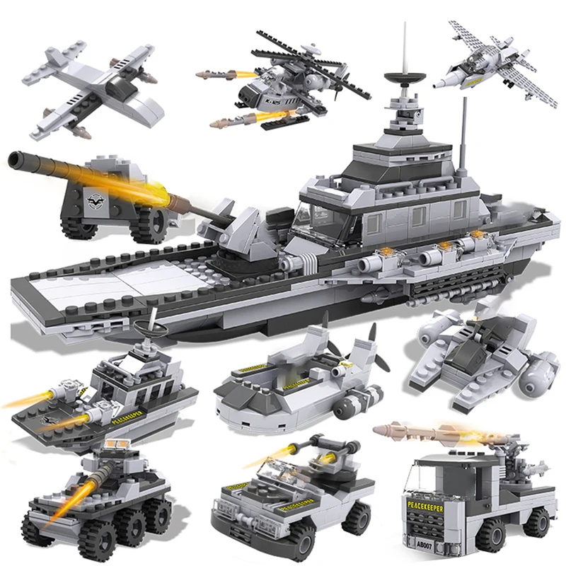 747 PCS Military Warship Aircraft Army Figures Building Blocks Construction Bricks Mini Store Children Toys for Boys | Игрушки и хобби