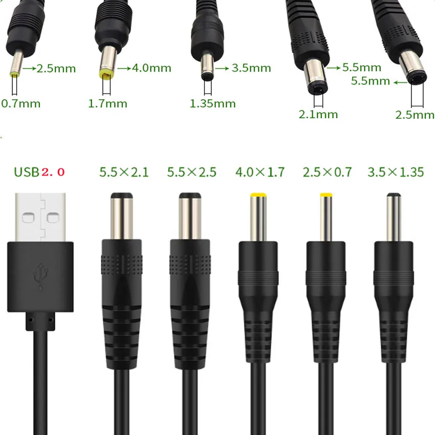 2PCS/lot USB 2.0 to DC Power Connector Adapter Cable 2.5*0.7 3.5*1.35 4.0*1.7 5.5*2.1mm Charging Line | Обустройство дома