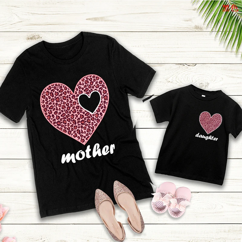 

MAMA Mother Letter Print Graphic T Shirts Plus Size Heart-shaped Parent-child Outfit Short Sleeve Summer Family Matching Clothes