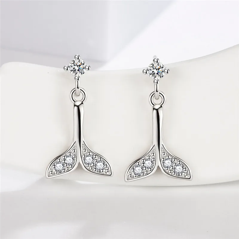 

925 Sterling Silver Mermaid Piercing Stud Earrings For Women Girls Party Wedding 2021 New Jewelry Pendientes eh292