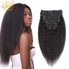 Бразильские волосы Remy, кудрявые прямые волосы на клипсах для наращивания, натуральный цвет, 8 шт.компл., с полной головкой, кудрявые, грубые, Yaki, 120 г