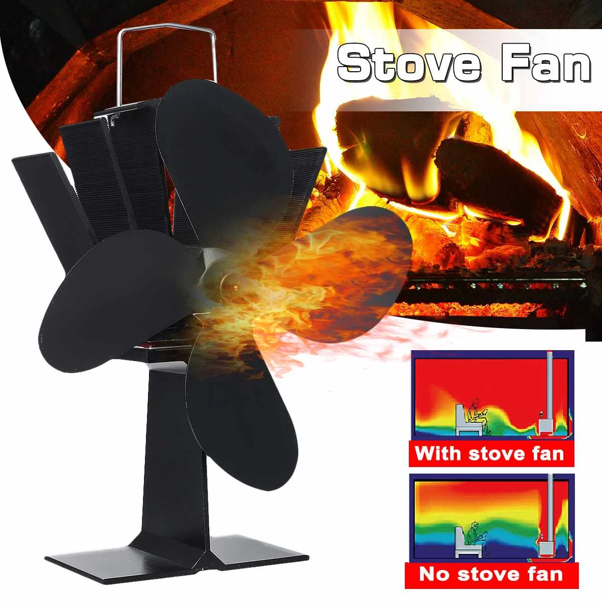 

4 Blade 7.5'' Thermal Power Fireplace Fan Heat Powered Wood Stove Fan For Wood Log Burner Fireplace Eco Friendly Quiet Fan