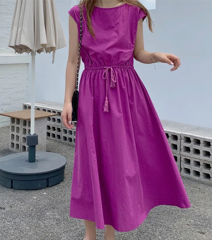 

Literature and art swing skirt 2021 summer new waist loose Size Cotton hemp dress