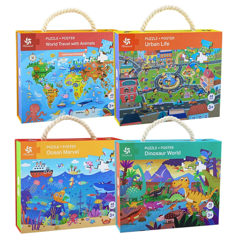 

PWO Children Early Educational Baby Colorful Cartoon Interesting 48 Pieces Paper Jigsaw Puzzle Toys More Than 3 Years Old