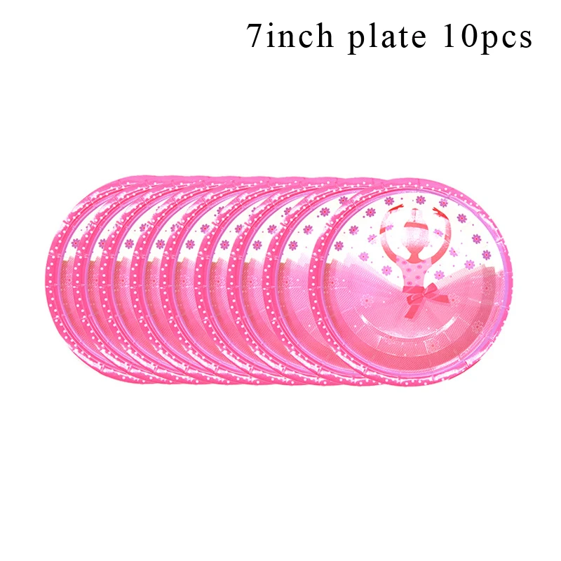 7inch plate x 10 Балерина танцор балета тема вечерние украшения посуда бумажный стаканчик, тарелка, шляпа, детский душ, воздушные шары для девочек на день рождения - Цвет: 7inch plate x 10
