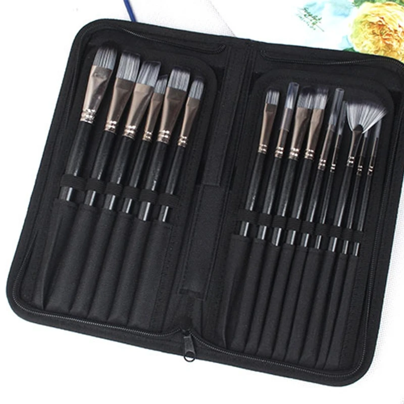

15 кисть для масляной краски набор черных фотоэлементов со скребком и губкой с футляром для хранения Акварельная акриловая палитра