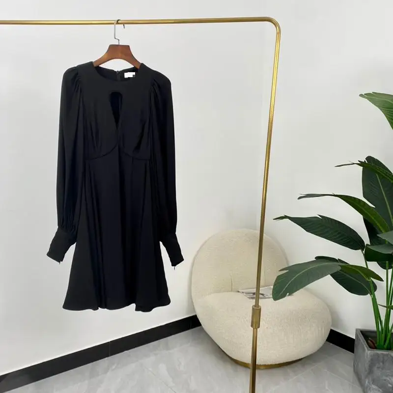 

Женское ТРАПЕЦИЕВИДНОЕ мини-платье, однотонное платье с длинным рукавом и вырезами, с карманами, лето 2021