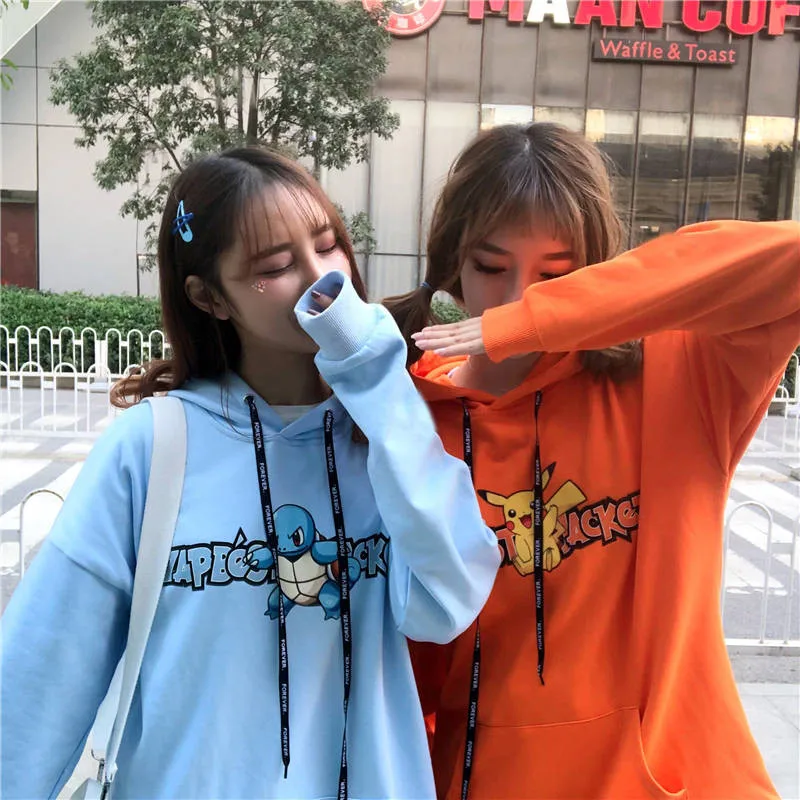 Kawaii толстовка с покемоном Женская милая японская кофта Harajuku Толстовка длинным
